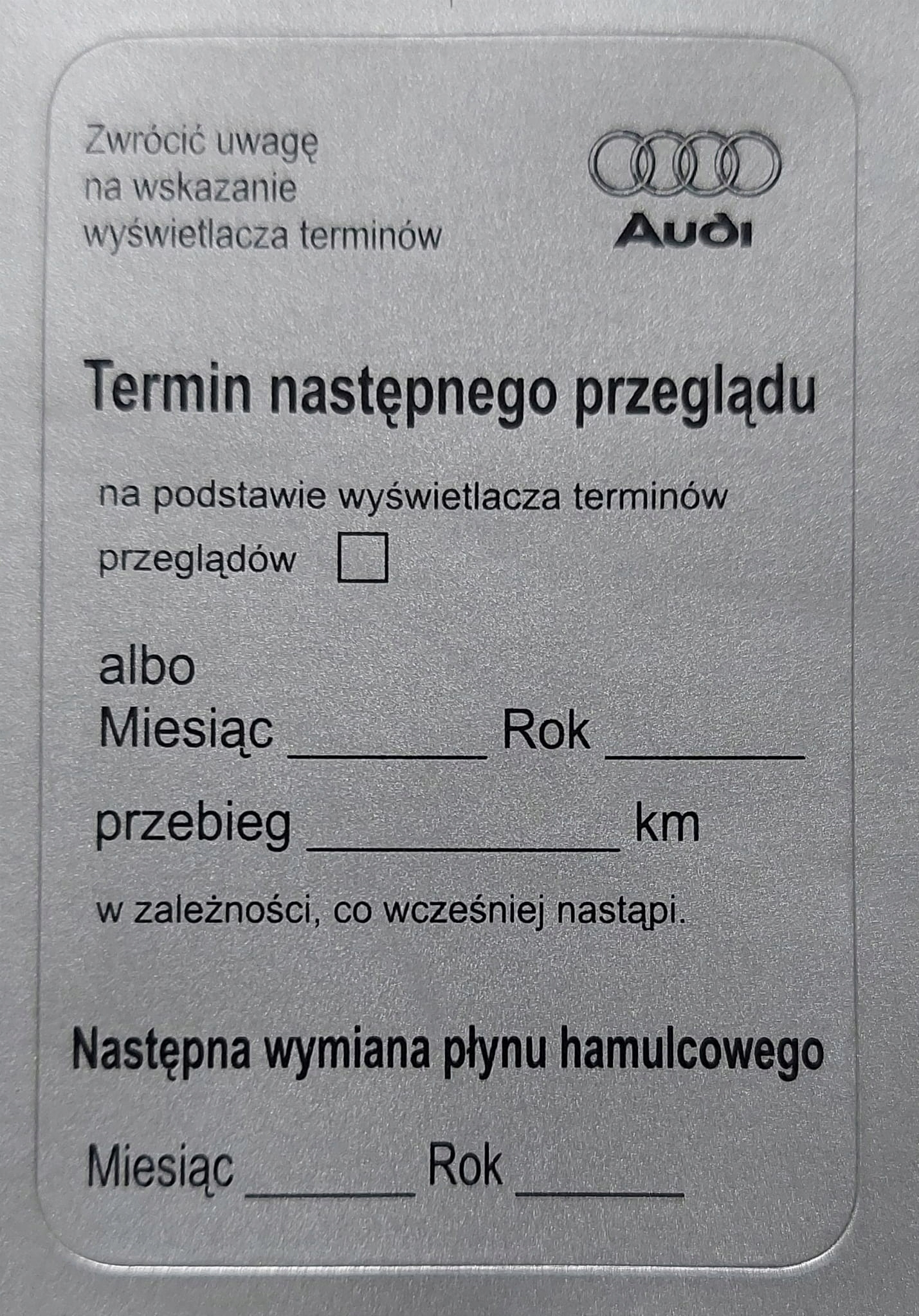 

Naklejka serwis termin następnego przeglądu Audi