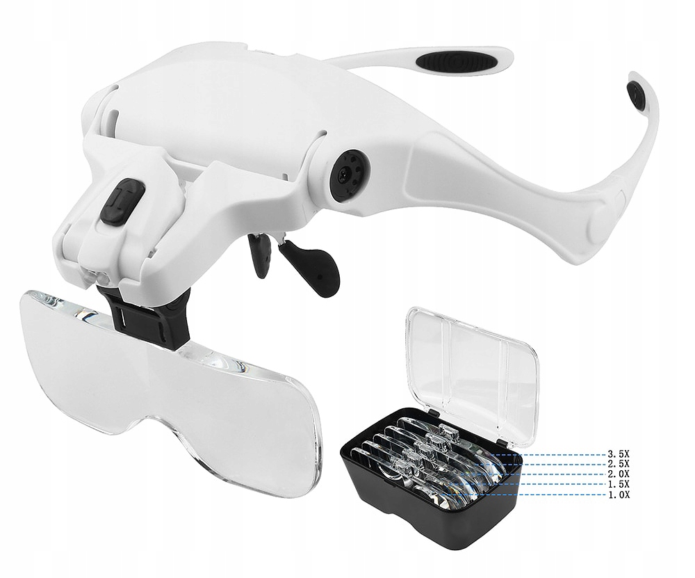 OKULARY POWIĘKSZAJĄCE LUPA NAGŁOWNA ZEGARMISTRZOWSKA LED SOCZEWKI +SOLIDNA+