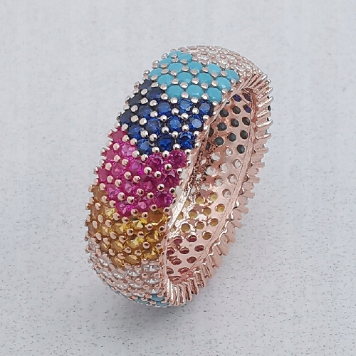 Pozlacený 5-řadový prsten se zirkony