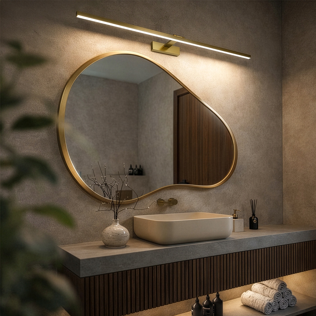 Kinkiet Led 90cm 18W 4000K szczotkowane złoto IP44 nad lustro