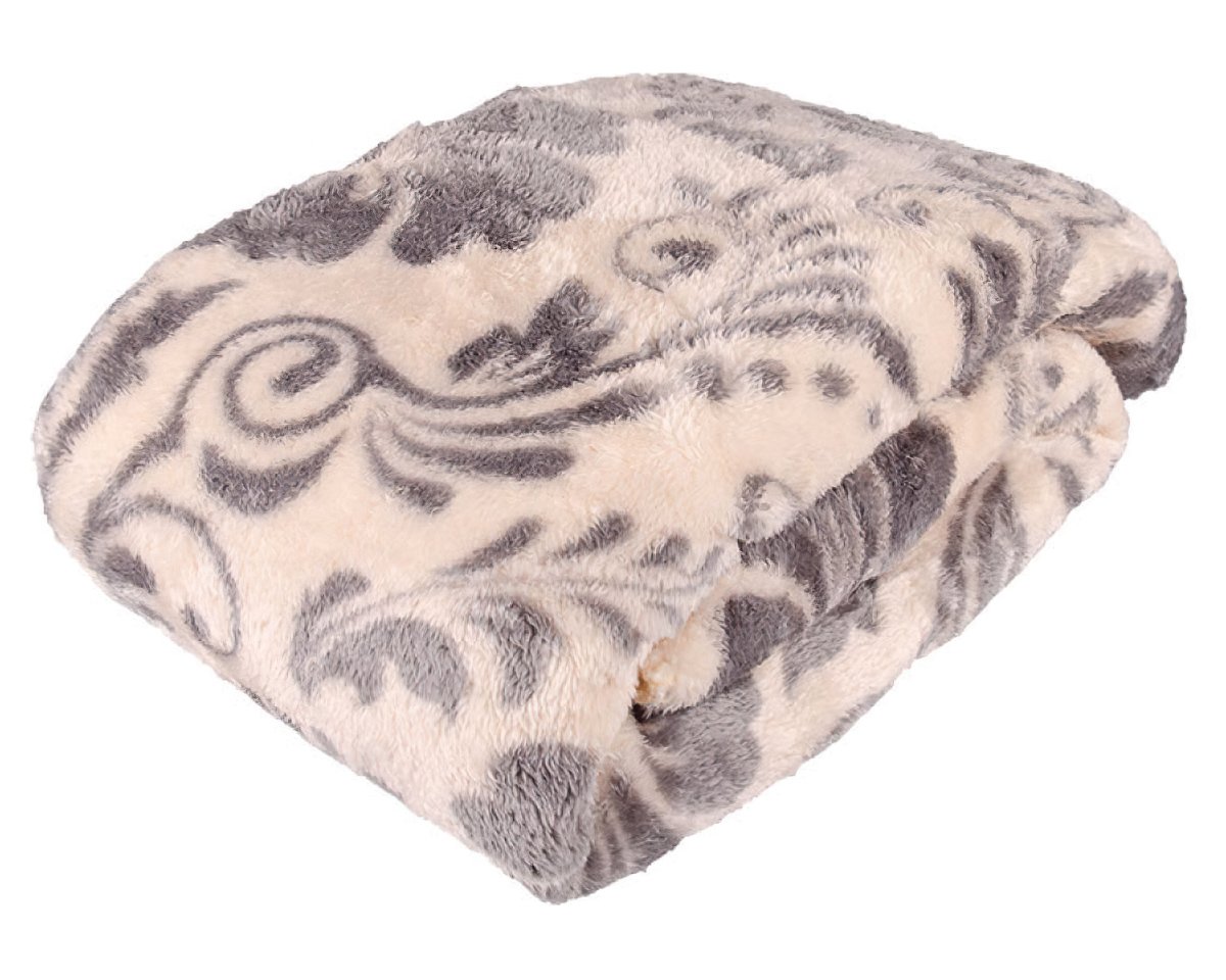 Deka z mikrovlákna beránek Květy, šedá, 150x200cm