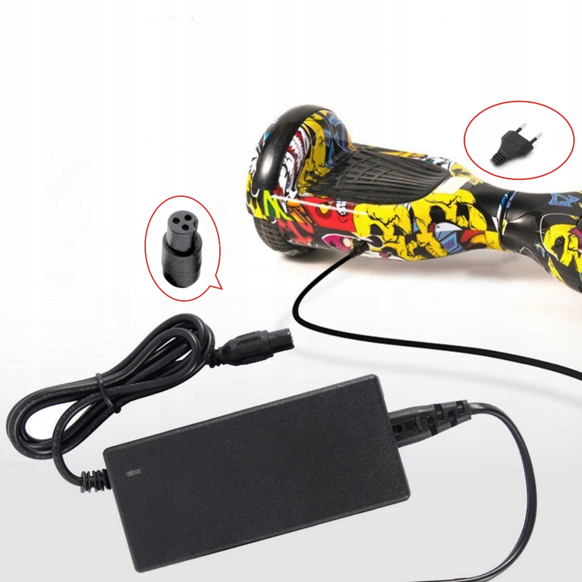ŁADOWARKA DO HOVERBOARD DESKA DESKOROLKA ELEKTRYCZNA ZASILACZ 42V 2A 3 pin Maksymalny prąd wyjściowy 2 A
