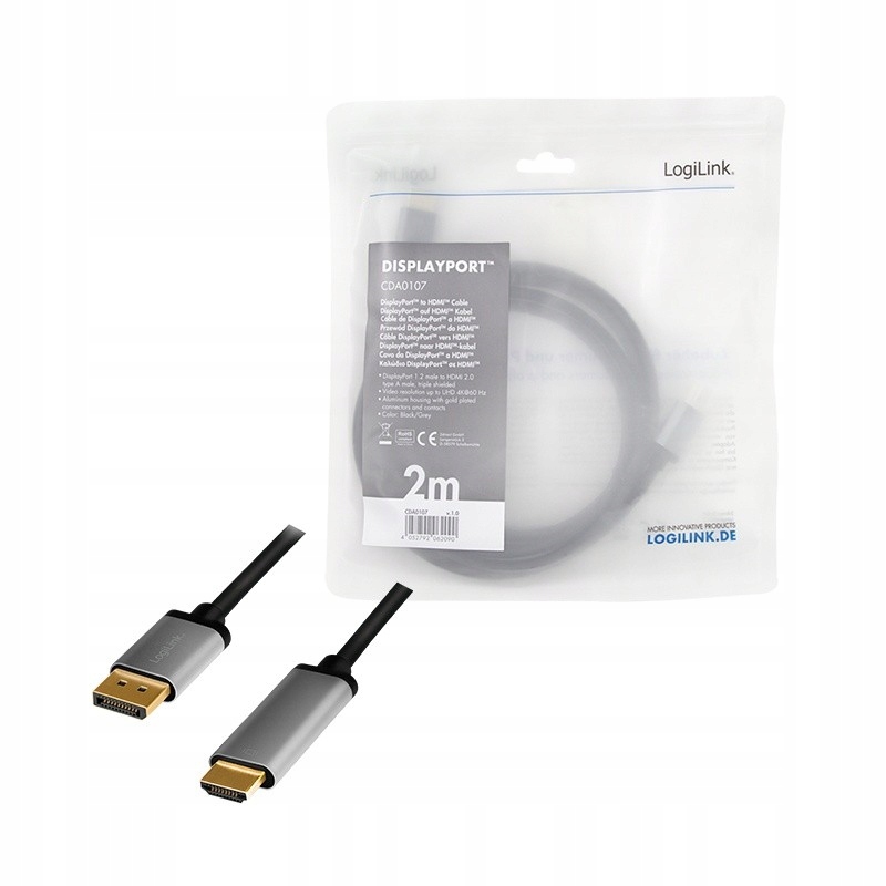 Kabel DisplayPort 4K/60 Hz,DP do HDMI aluminiowy Model CDA0107