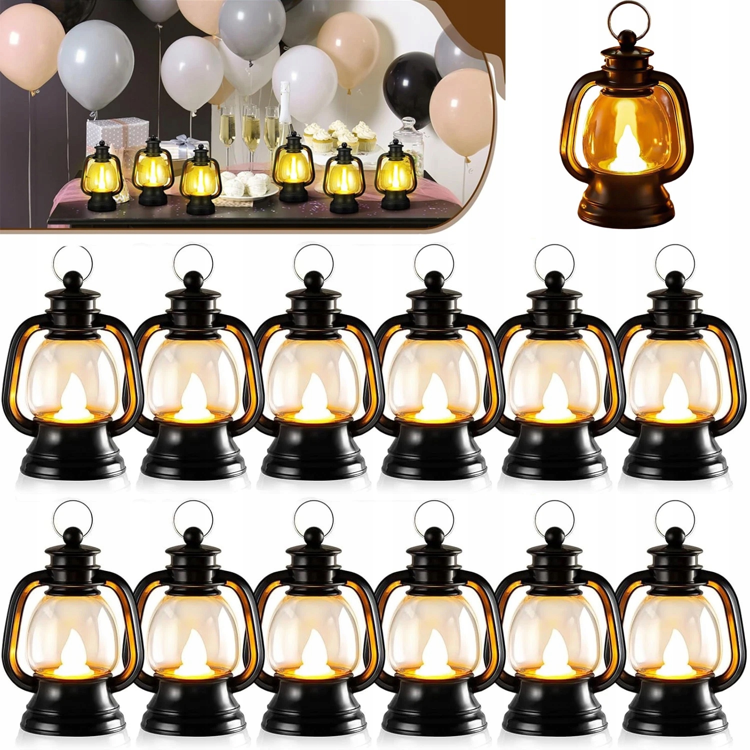 12 x Lampion Retro Lampa Led Svíčka Ozdoba Halloween Závěsná Dekorace Párty
