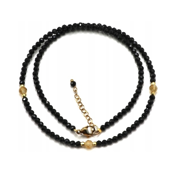Czarny Turmalin I Cytryn Naszyjnik fasetowany ze złotym zapięciem 3mm