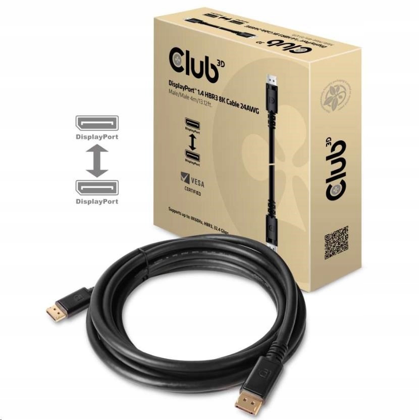 Club3D Kabel certifikovaný DisplayPort 1.4 HBR3, 8K60Hz (M/ M), černé…