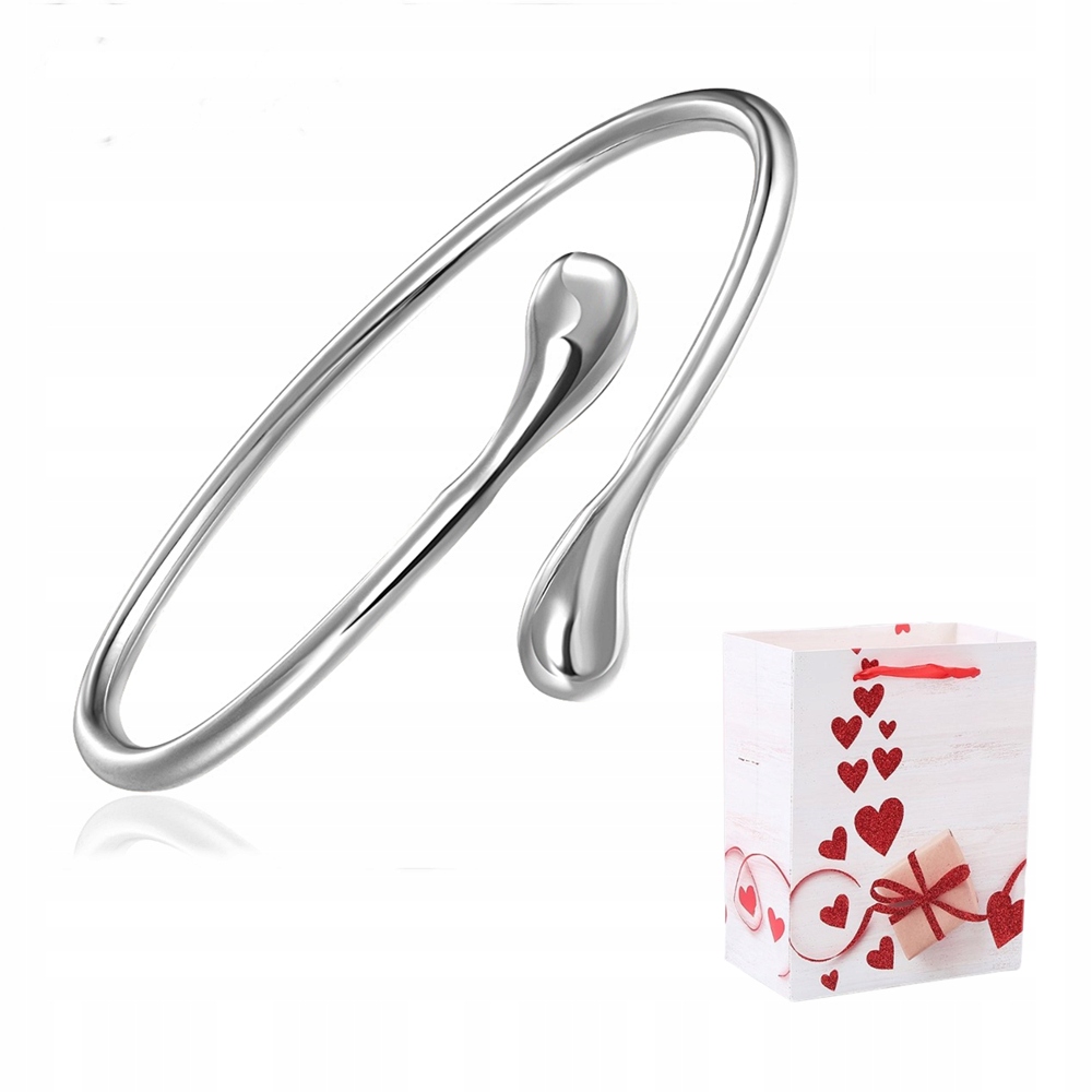 Stříbrný náramek Bangle tenký 925 Zakroucená slza Lesklá kapka vody