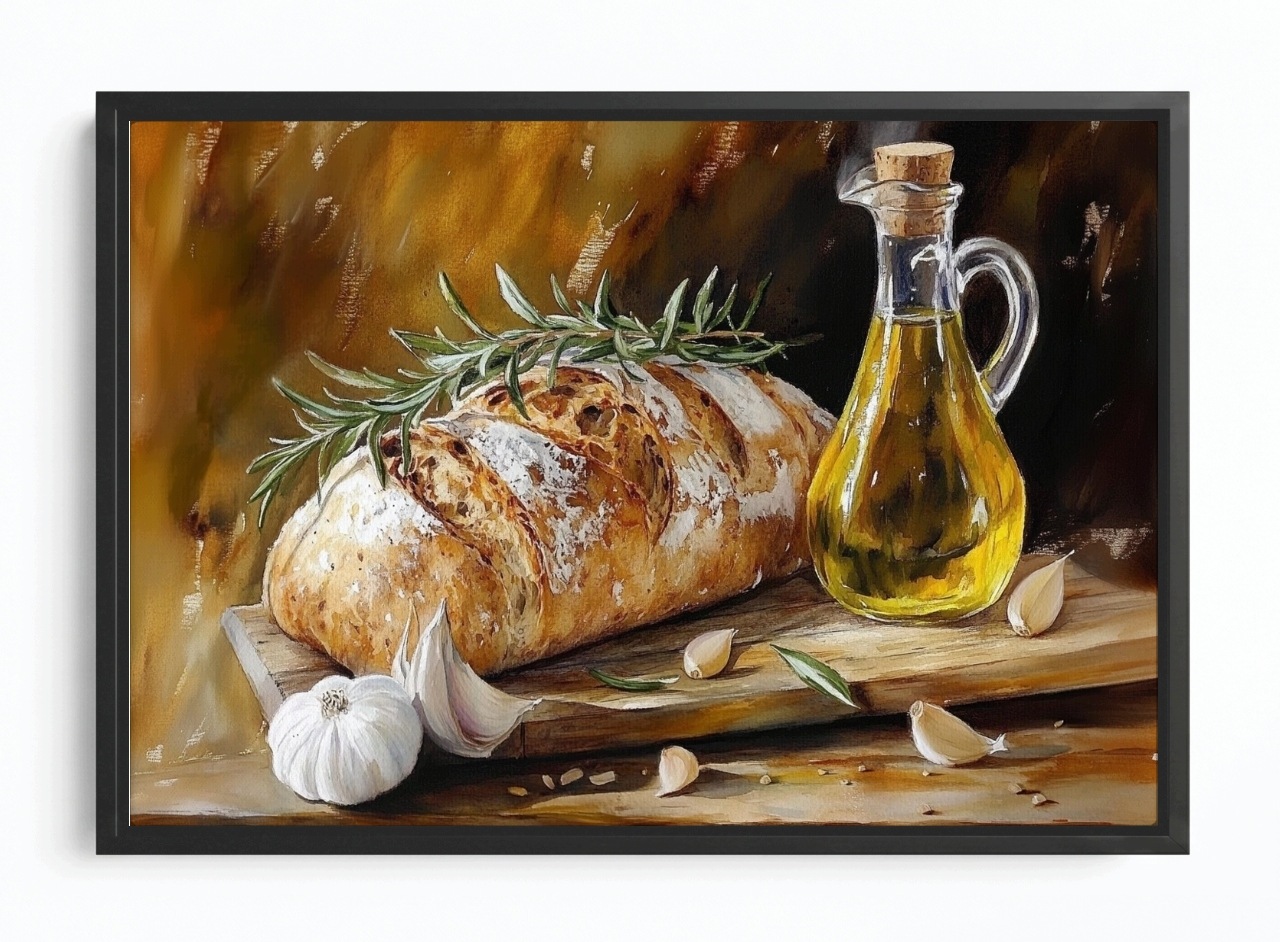 Obraz Rám Americký Box Kuchyně Jídlo Chléb Rozmarýn Oliva 120x80