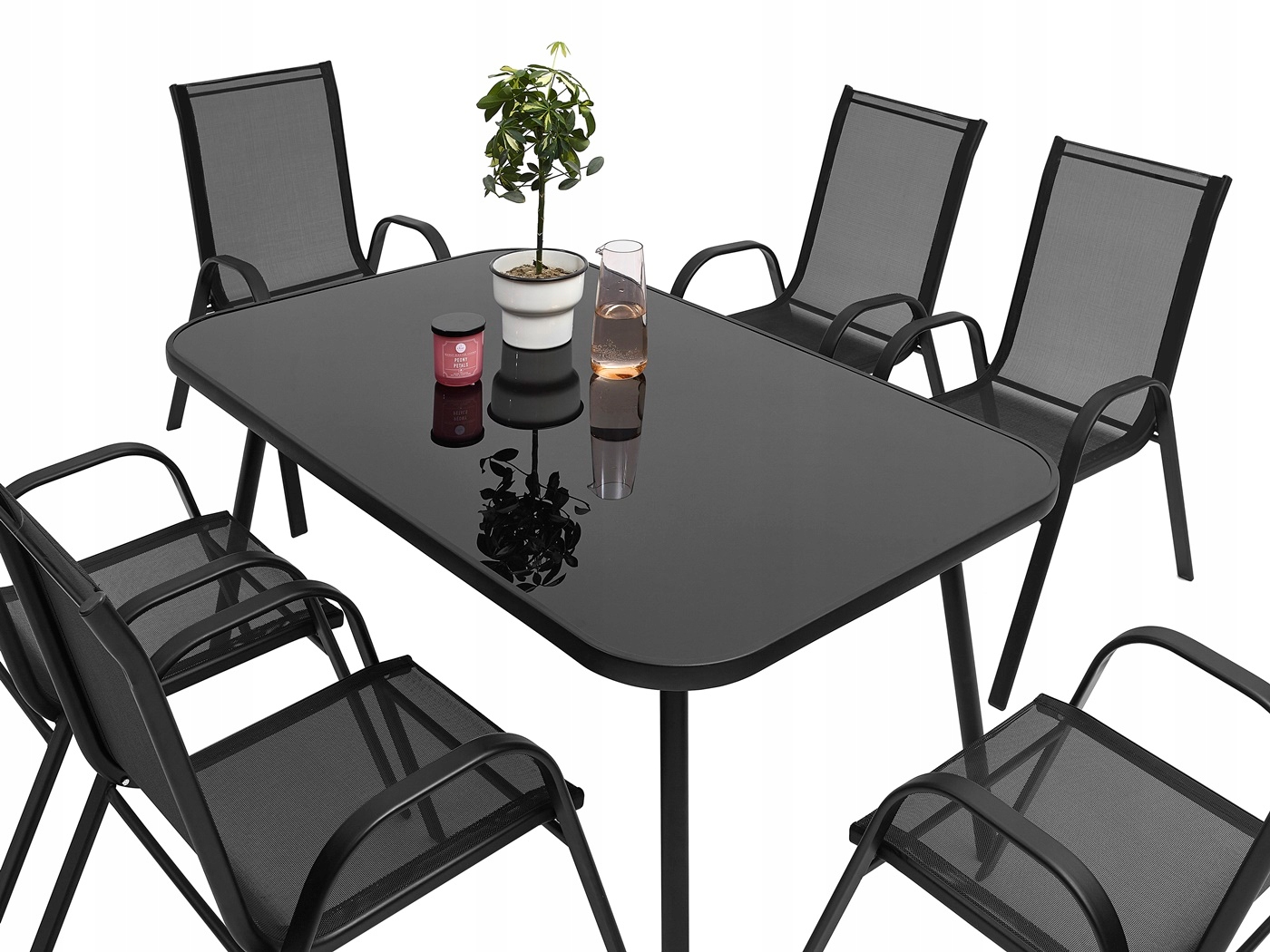 MEBLE OGRODOWE ZESTAW STÓŁ 6+1 NA TARAS BALKON Kod producenta Stół Black 150*90*70 + 6 krzeseł czarne