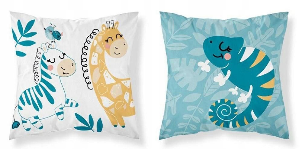 

Poszewka 40x40 zwierzyniec żyrafa zebra turkusowa