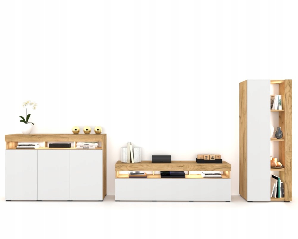 Sada nábytku do obývačky Obývacia Stena Rtv Komoda Vitrína Craft Biela Mat 355