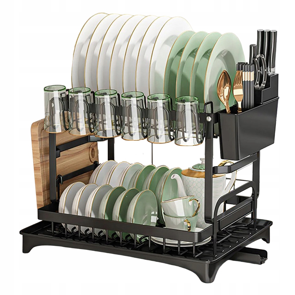 Levně Dvojitá Polička Na Nádobí S Odtokem Pro Příbory A Talíře 42*32*30 CM