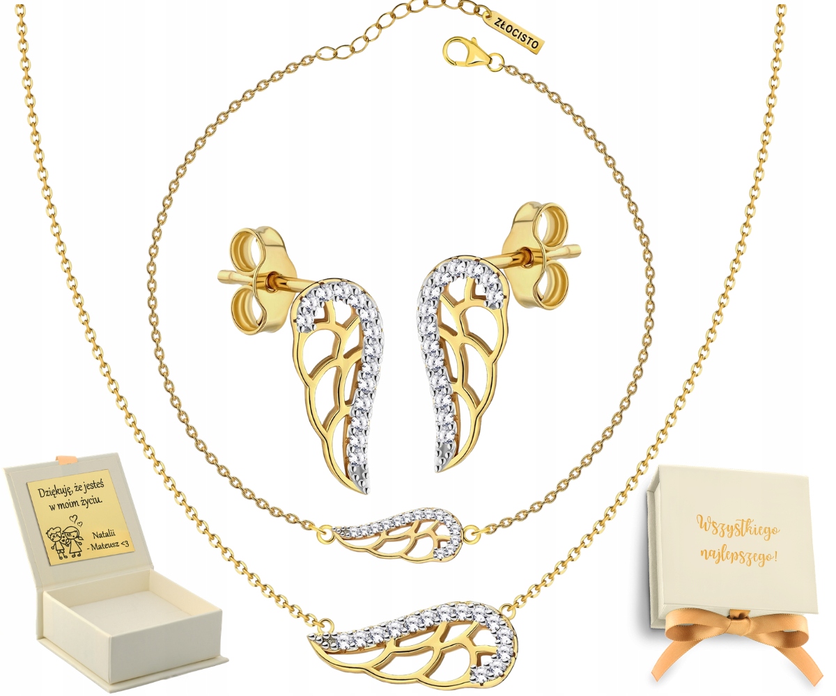 Pozlacený Komplet Náramků Náhrdelník Náušnice Křídlo Se Zirkony