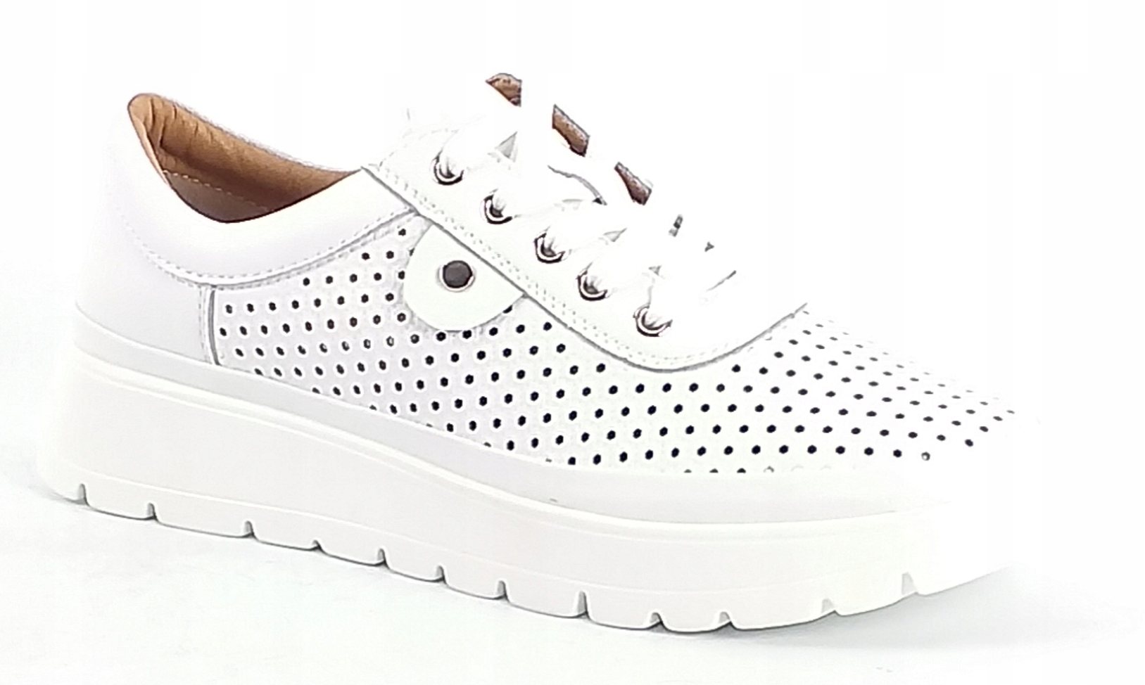 Półbuty Vinceza 79629 Damskie Skórzane Sneakersy Wiązane Ażurowane Białe 37