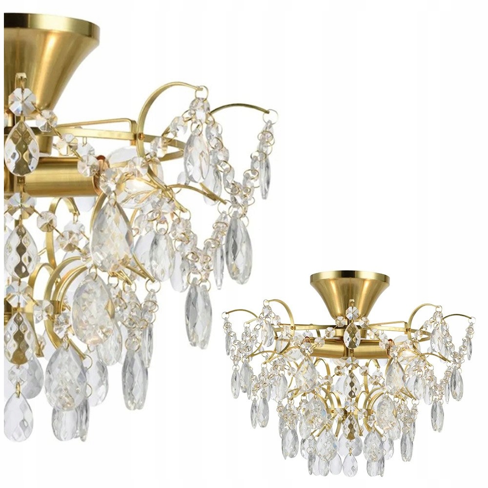 Stropné svietidlo s kryštálmi do obývačky, zlaté, glamour štýl, Markslojd