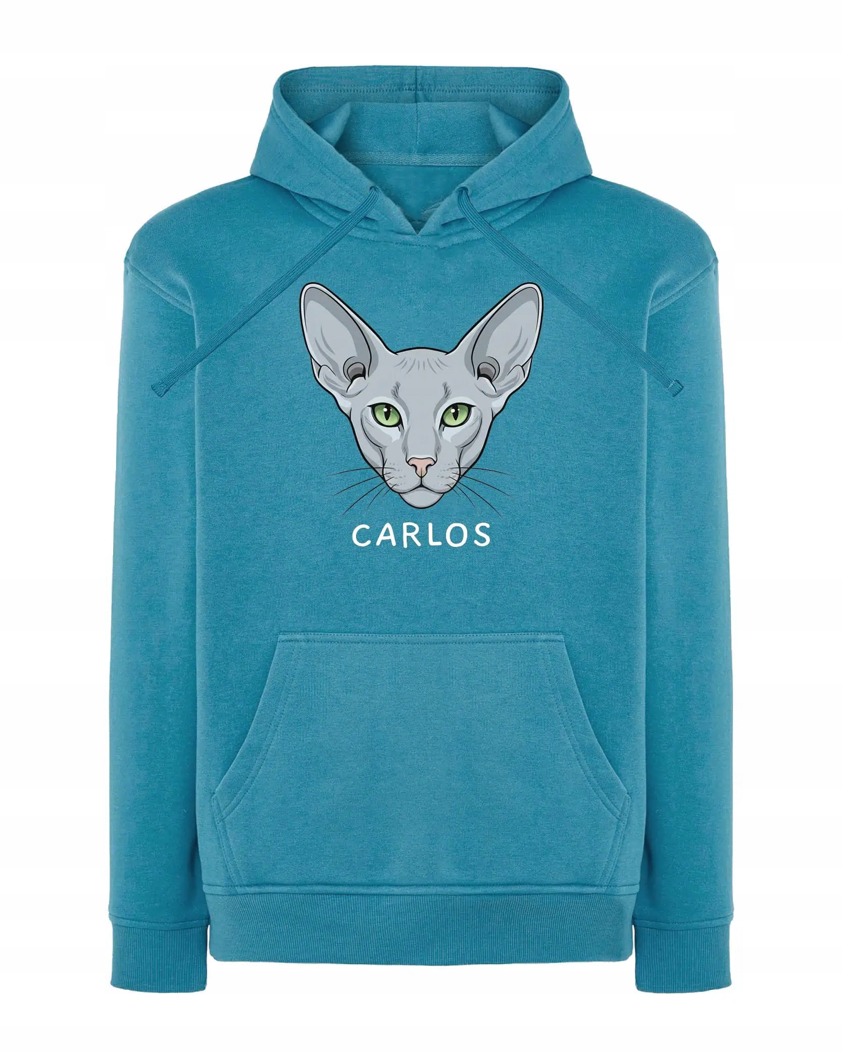 Mikina s kapucí Orientální šedá Personalizovaná Kočka Pupil modrá M