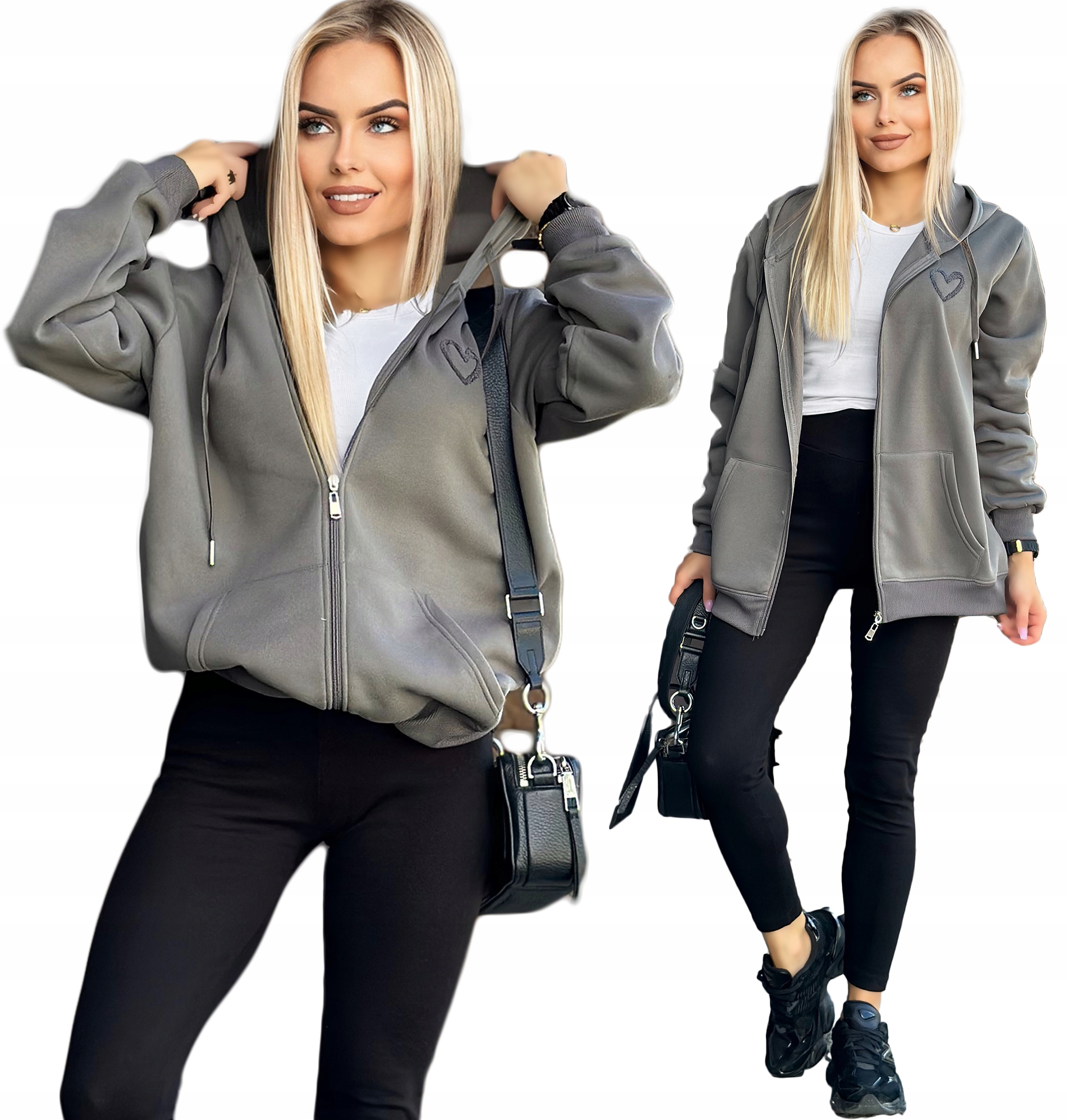 Rozpinana dresowa Bluza damska kangurka gruba ciepła zamek kaptur 44/46 Zoe