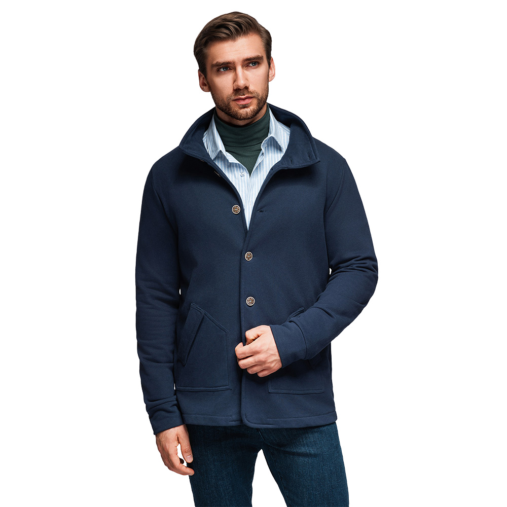 Pánská mikina na knoflíky se stojáčkem tmavě modrá V4 OM-SSZP-0240 vel. XXL