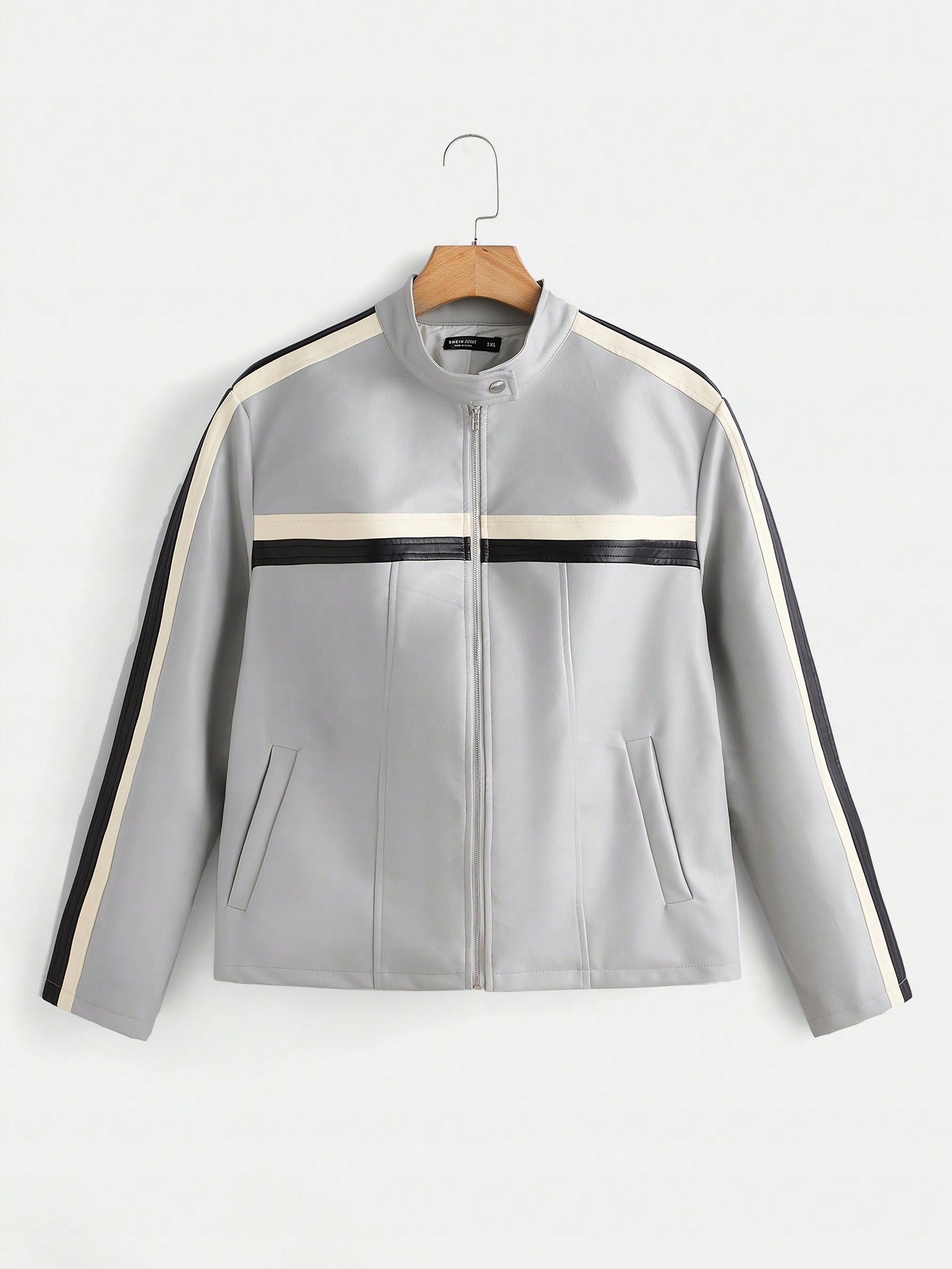 Dámská Kožená Bunda S Lampasy, Stylová, Módní, Ležérní Shein, Velikost 48