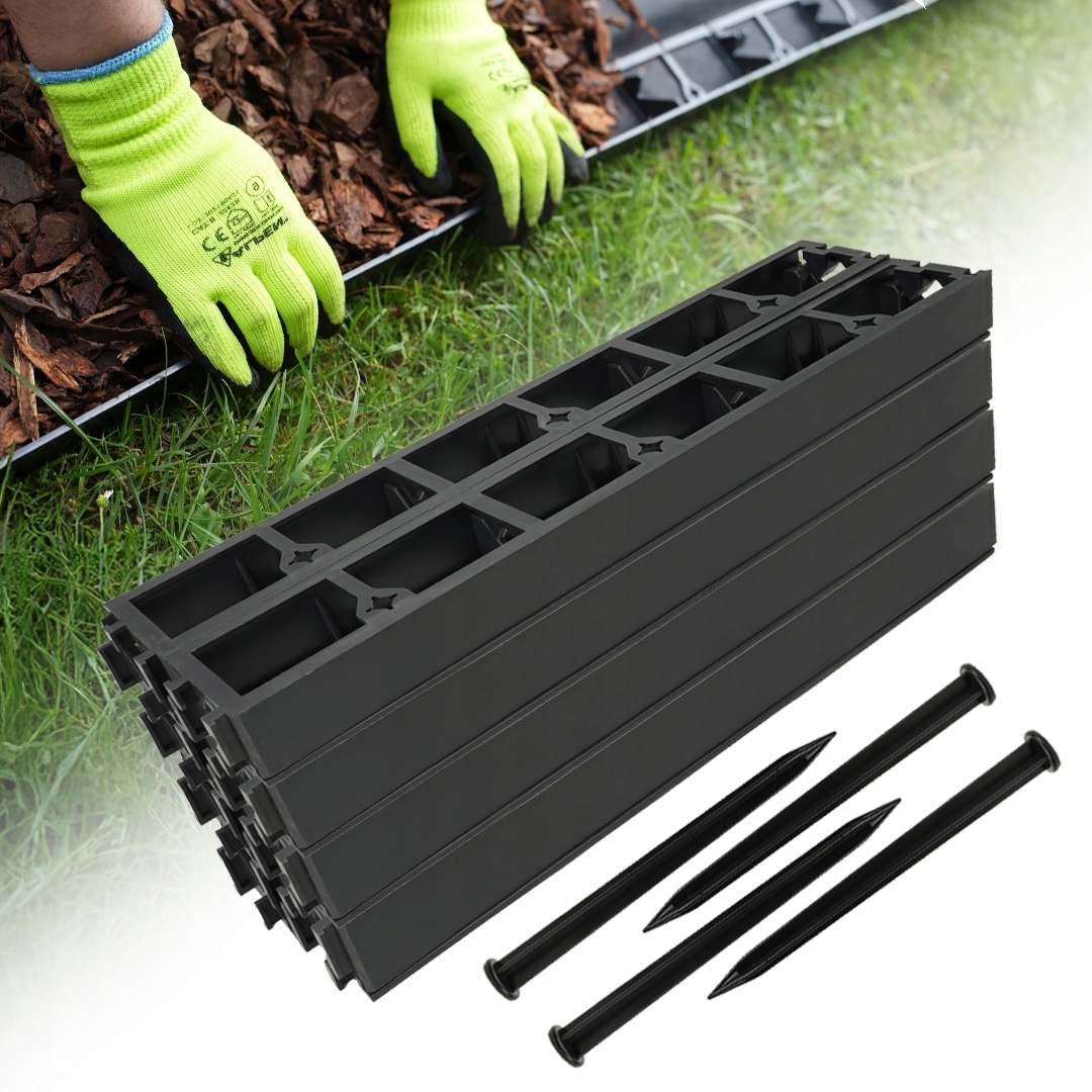 Zahradní Lem 40 m černý 4,5 cm trávníkový border plast kotvy 160 ks