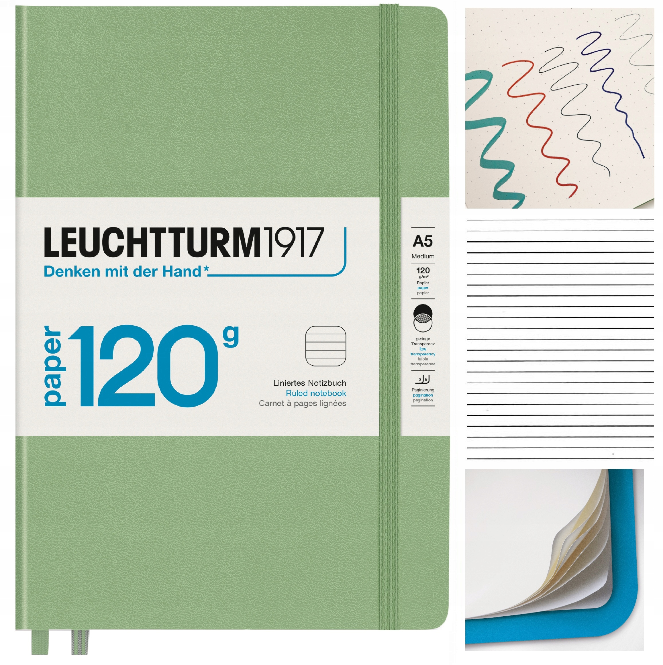 LEUCHTTURM1917 Notatnik Notes A5 Linia 120g brulion w linię Szałwiowy