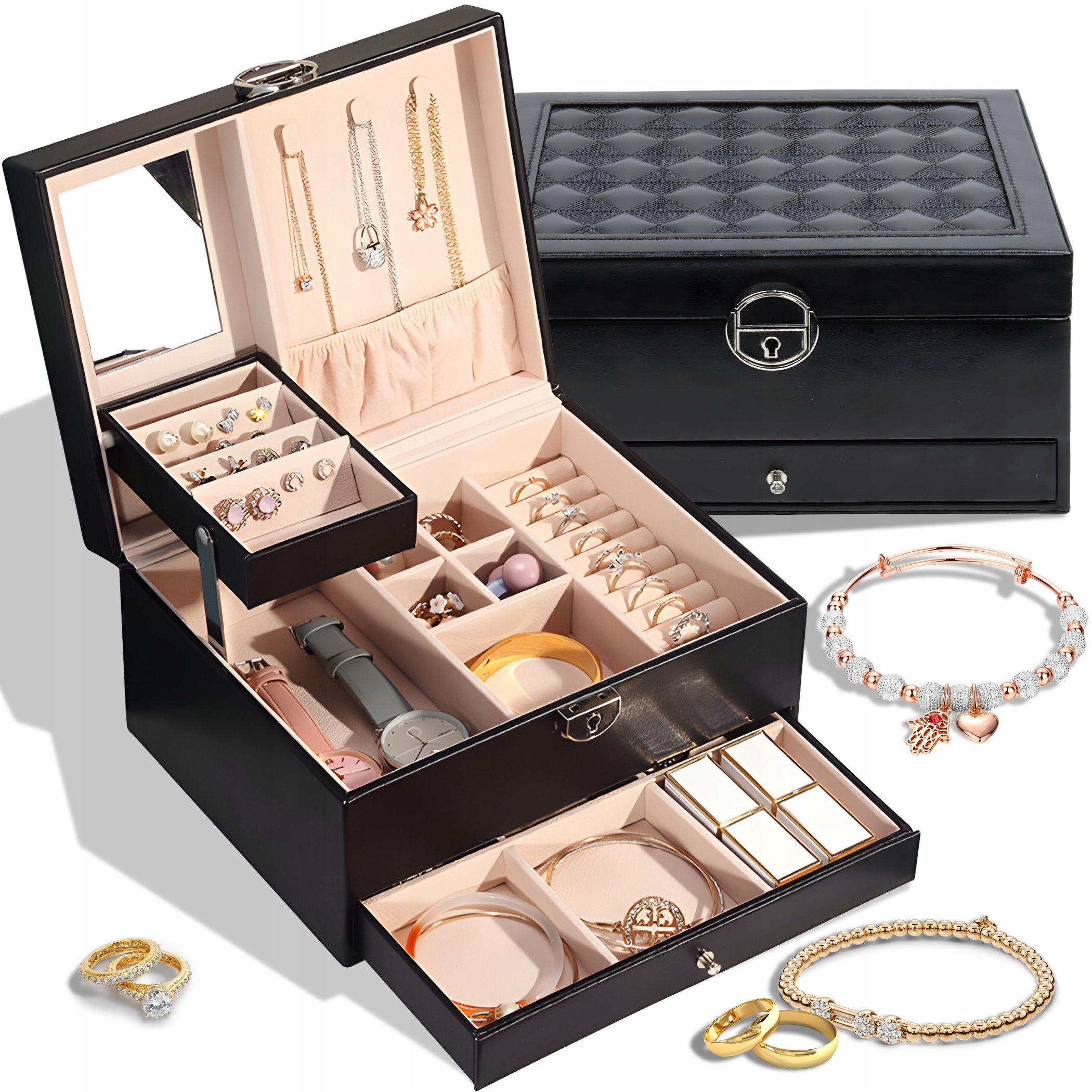 Organizér Kufer Krabička Se Zásuvkami A Zrcátkem Na Klíček Jako Dárek