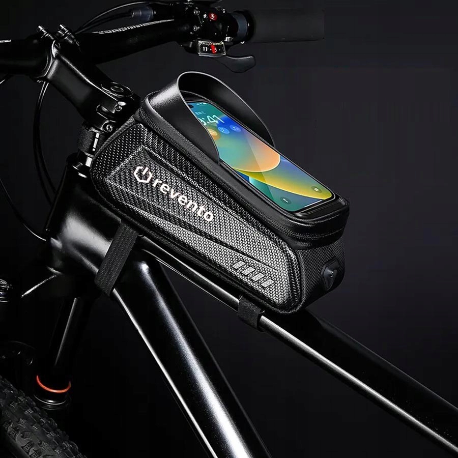 SAKWA ROWEROWA TORBA ETUI UCHWYT NA TELEFON KLUCZE NA RAMĘ WODOODPORNA Kolor dominujący czarny