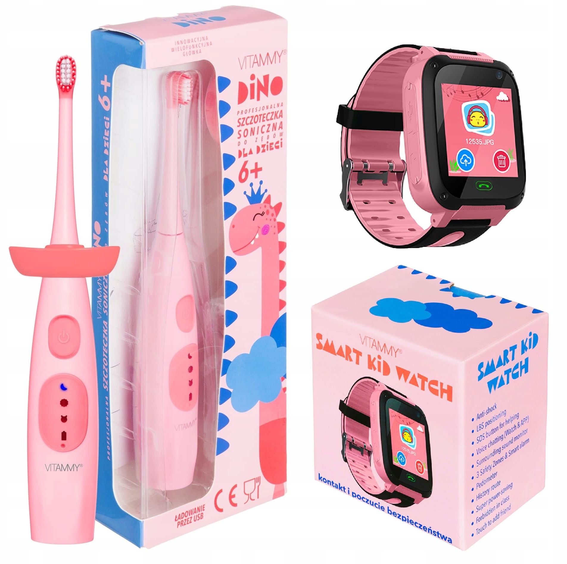 Vitammy Dino + Smart Kid Watch Różowy