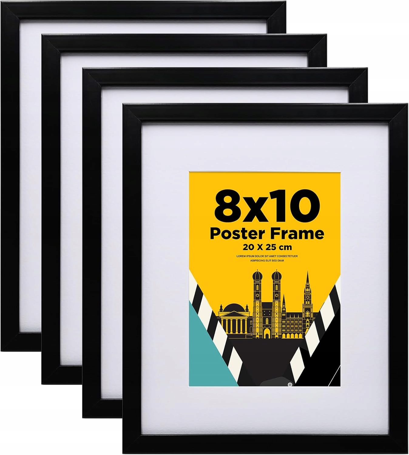 Rámečky na fotografie 20x25 cm Černé 4 ks Dřevo Sklo s pasparta