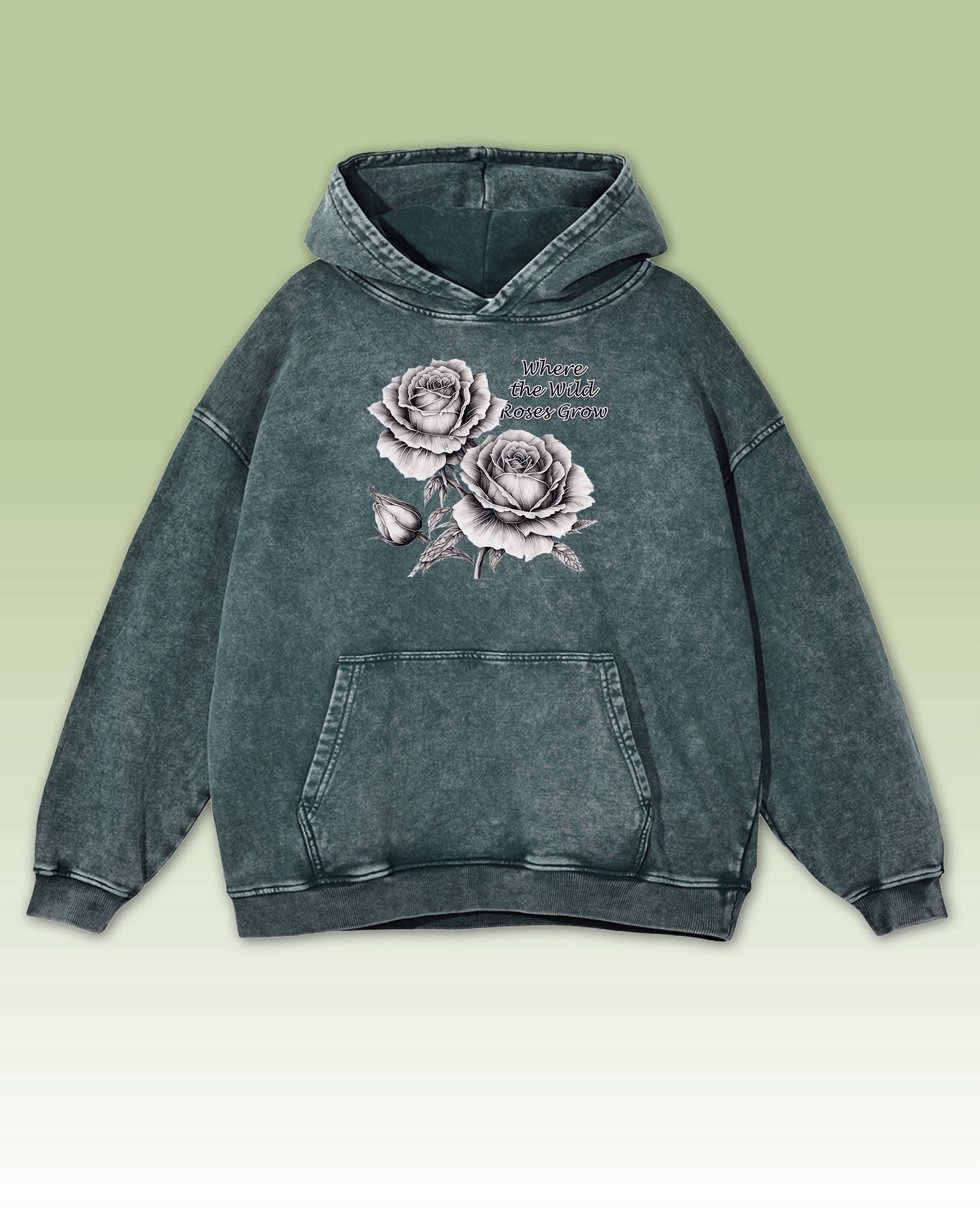 Mikina Wild Roses Kde rostou Divoké růže Květiny Vintage Zelená M