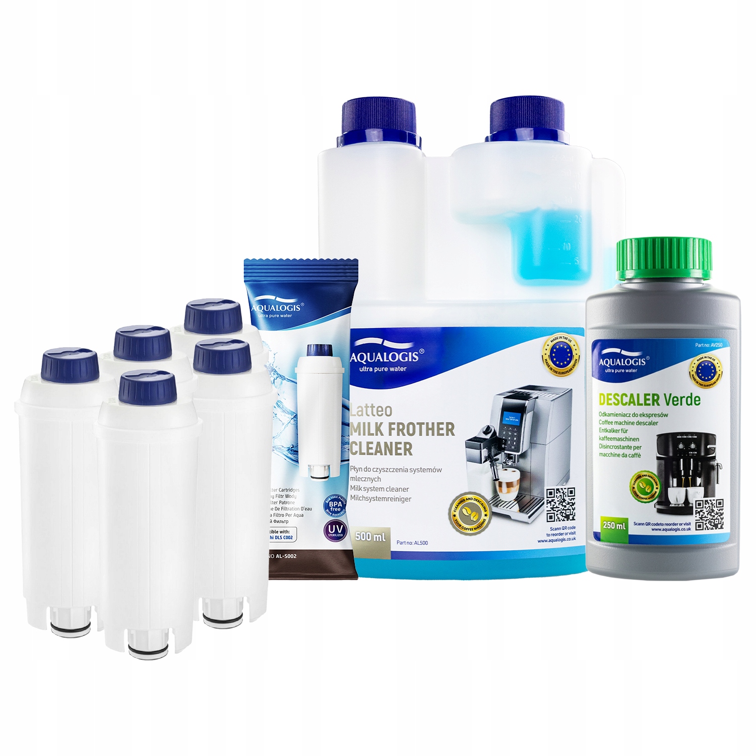 5 x Filtr do kávovaru Delonghi AL-S002 Tekutina 500 ml Odvápňovač 250 ml