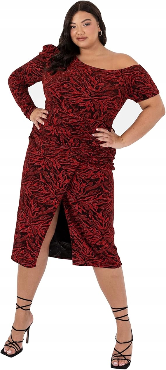 Lovedrobe Červené Šaty Plus Size S Nízkým Výstřihem 52 6FA