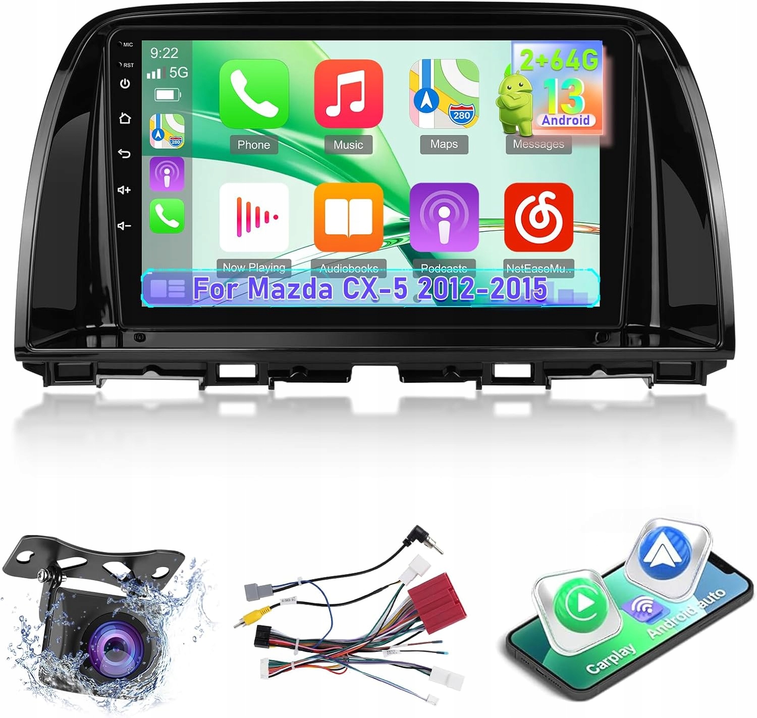 Radio samochodowe Android 13 Mazda CX-5 2012-15 CarPlay Android Auto 9-cali