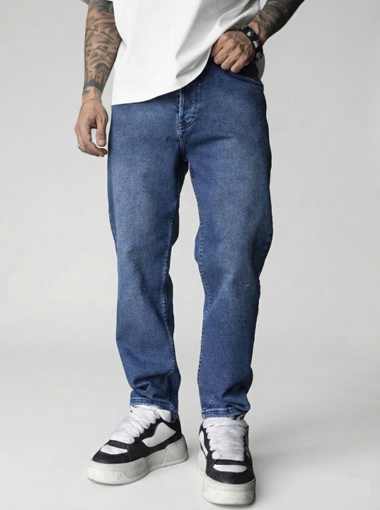 Pánské Džínové Kalhoty Jednoduché Klasické Loose Fit Modré Denim 29