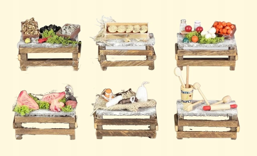 Stoly na bazár z dreva, 6 rôznych, 9,5x5x6,5 cm