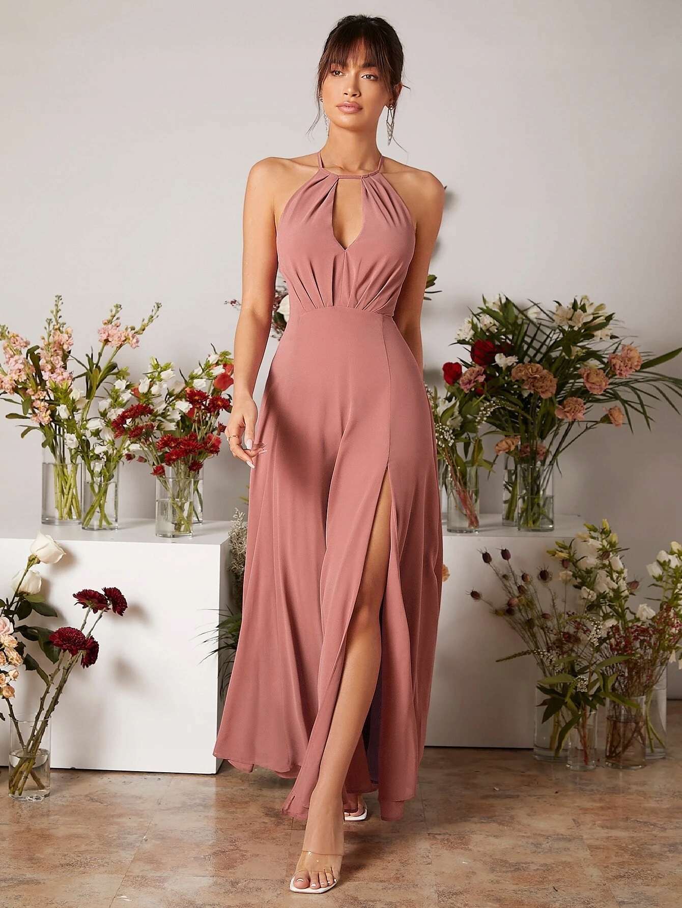 Shein Šaty Jednoduché Růžové Maxi 38 1MA