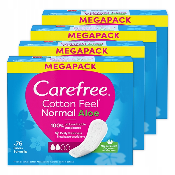 Carefree Cotton Feel Normal wkładki higieniczne Aloe 76 sztuk x 4
