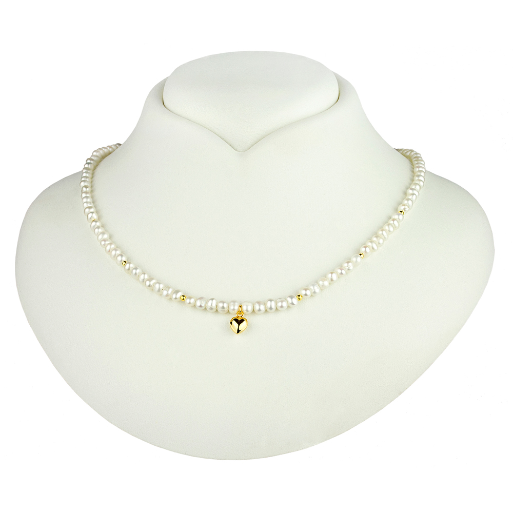 Pozlacený Náhrdelník Z Pravých Perel Se Srdcem