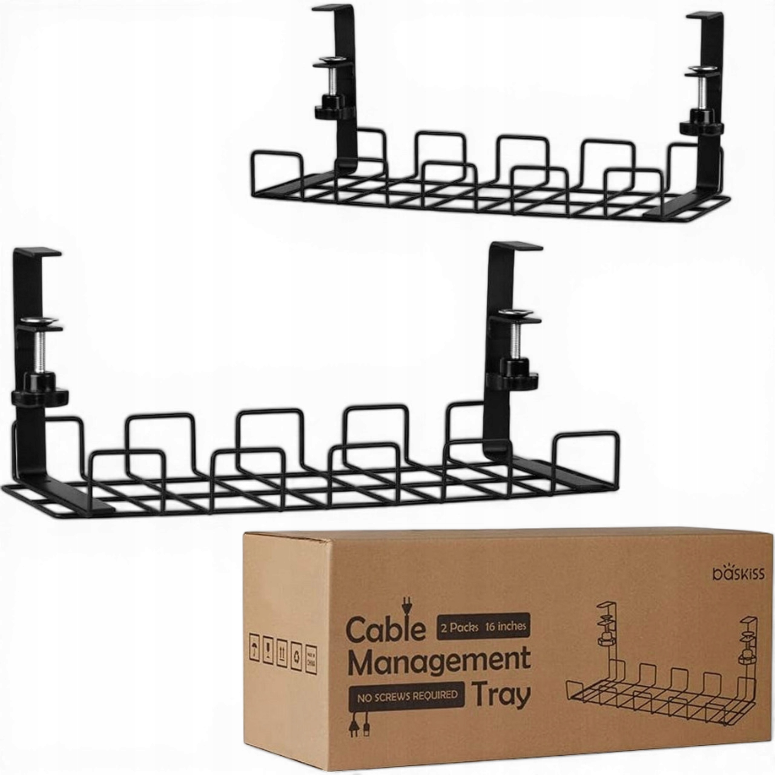 Organizér kabelů pod stůl 2 ks – podnos 40 cm, montáž pod pracovní desku