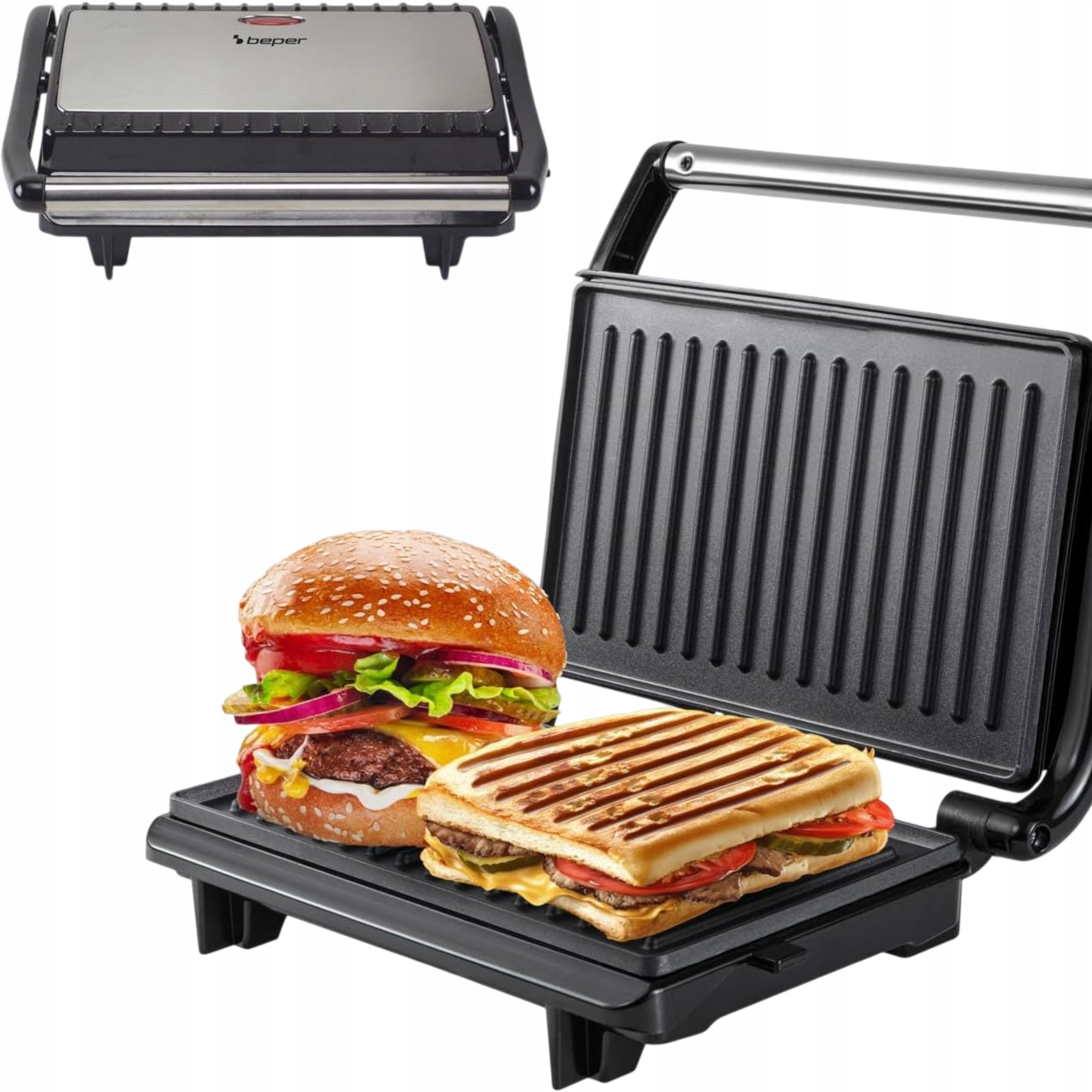 Kontaktní elektrický gril Beper P101TOS003 –800 W Panini Sendvičovač|Černý