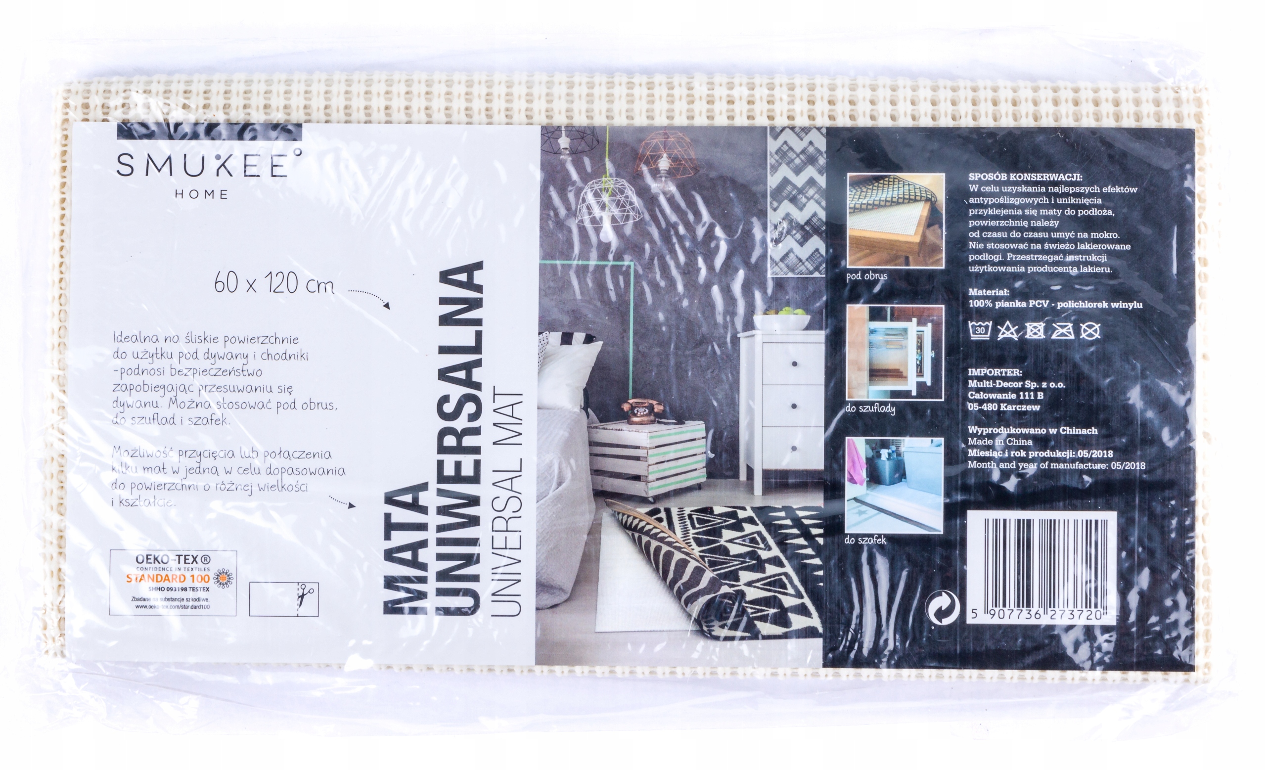 SMUKEE MATA ANTYPOŚLIZGOWA UNIWERSALNA 120x60 cm POD DYWANY CHODNIKI SZAFKI Rodzaj mata (siatka)