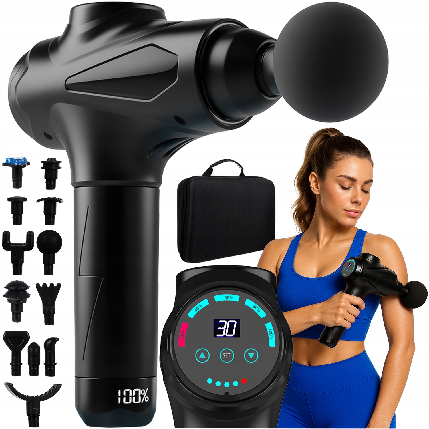 Masážní pistole Masážní Přístroj na tělo zad a nohou Massage Gun nástavce Pouzdro