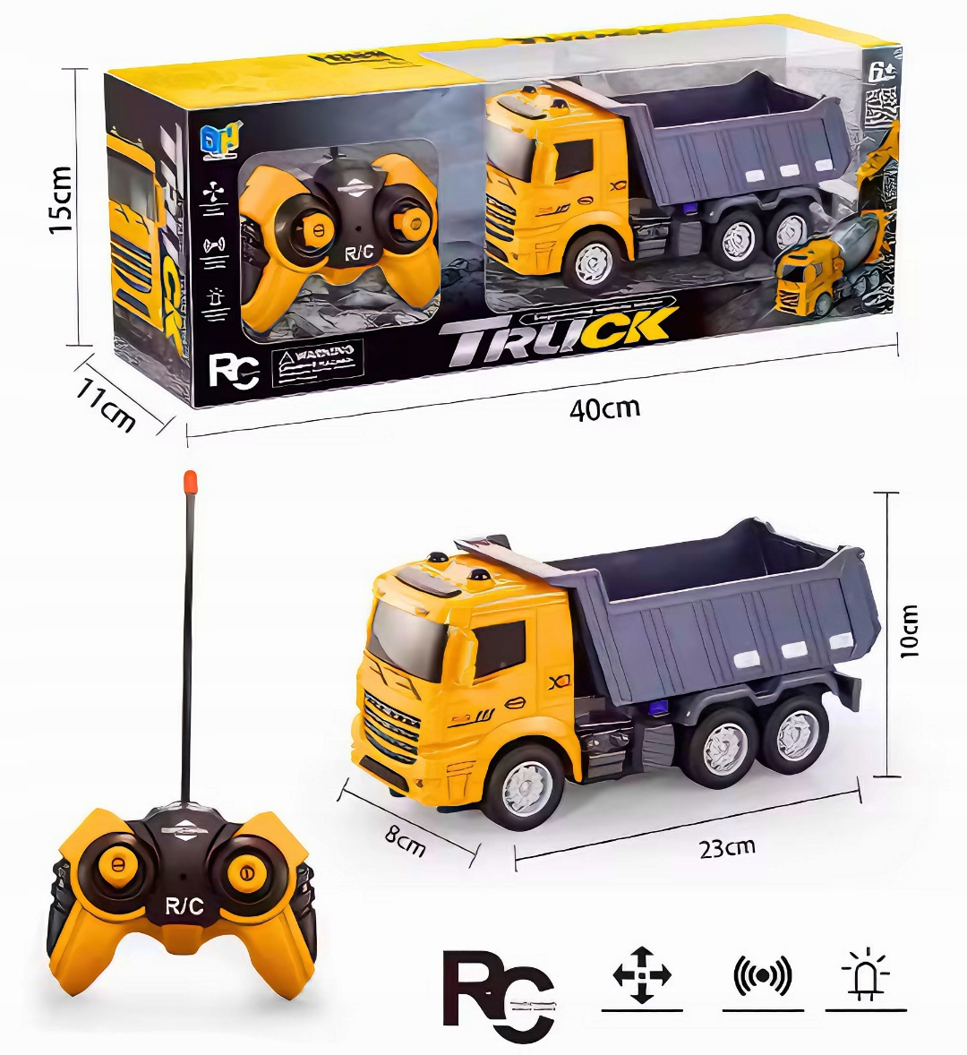 DUŻA WYWROTKA CIĘŻARÓWKA ZDALNIE STEROWANA AUTO RC ŚWIATŁA + GRATIS BATERIE Szerokość produktu 8 cm