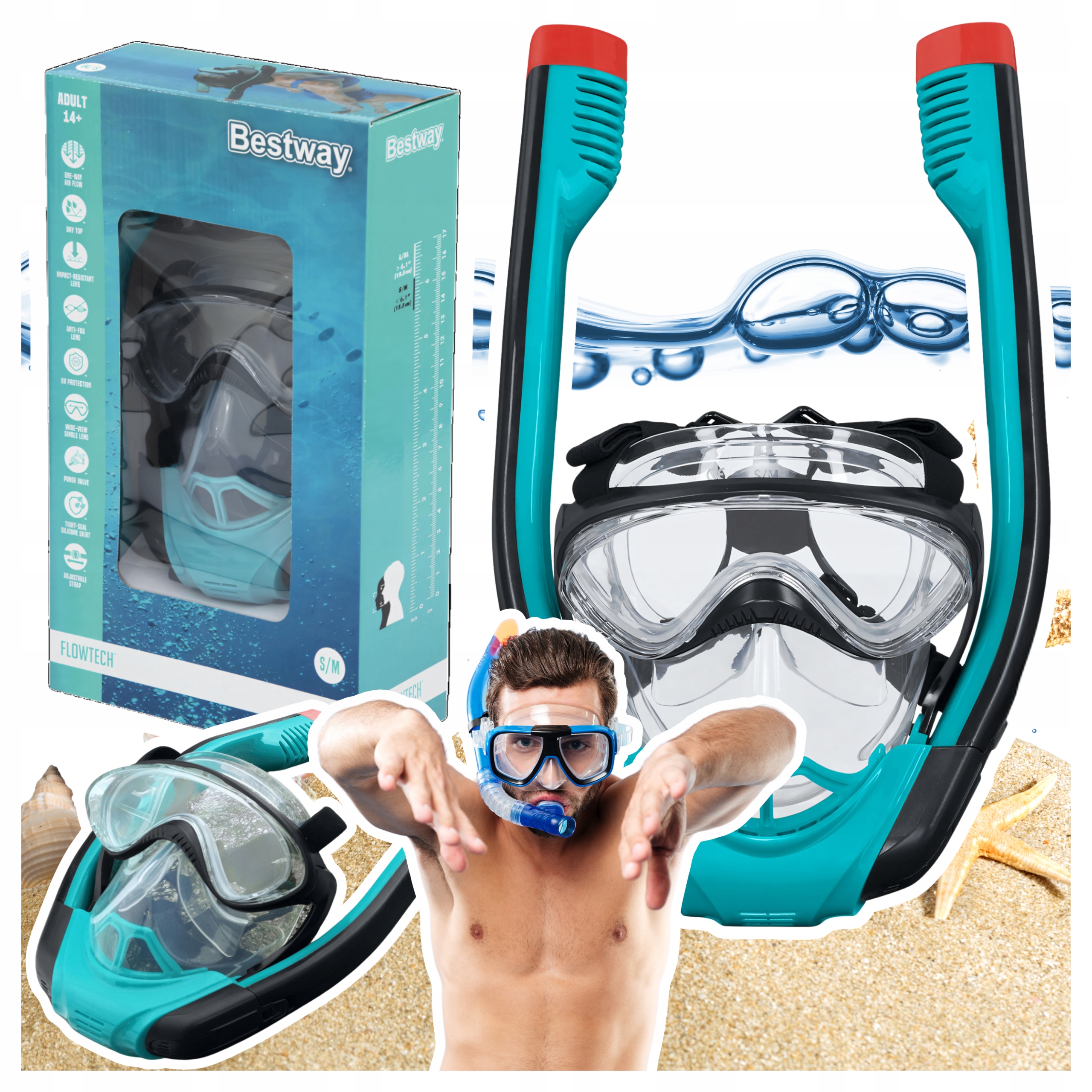 Potápěčské Brýle Snorkeling S/m Bestway 24058 Celoobličejová Panoramatická Suchý Systém