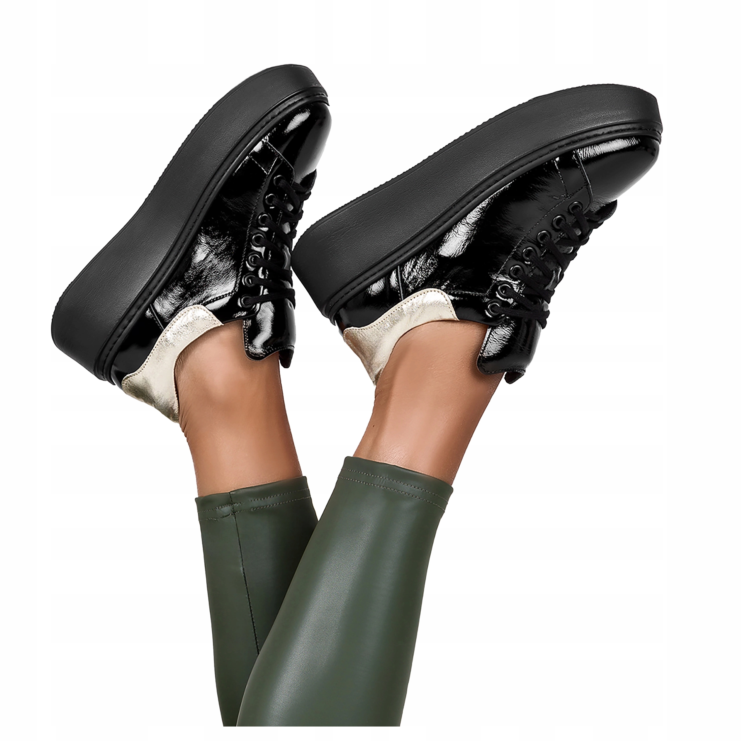 Sneakersy Černé Dámské Lakované kožené Creepersy Sportovní Modne r 40