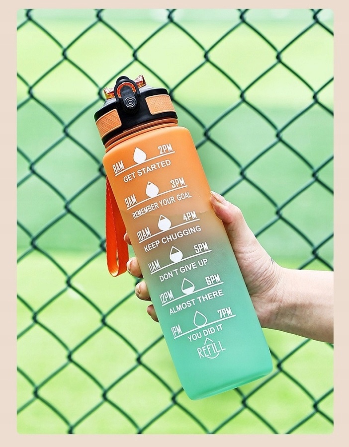 BIDON SPORTOWY BUTELKA TRITANOWA SZCZELNA NA NAPÓJ WODĘ SMYCZ RURKA 1000ml Kolor dominujący pomarańcze i czerwienie