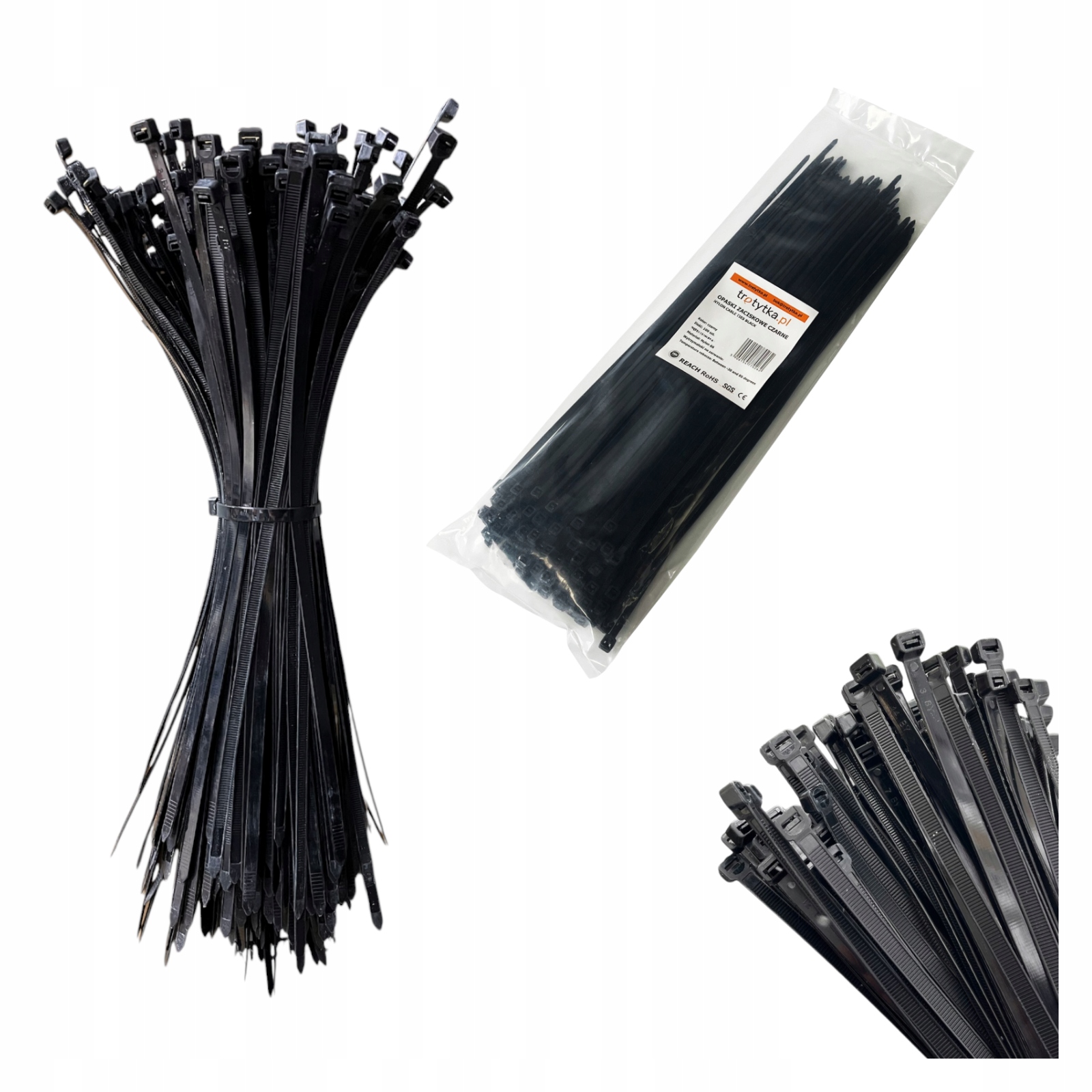 Opaski zaciskowe kablowe trytytki trytki Uv 3,6 x 200 mm, czarny 100 szt.