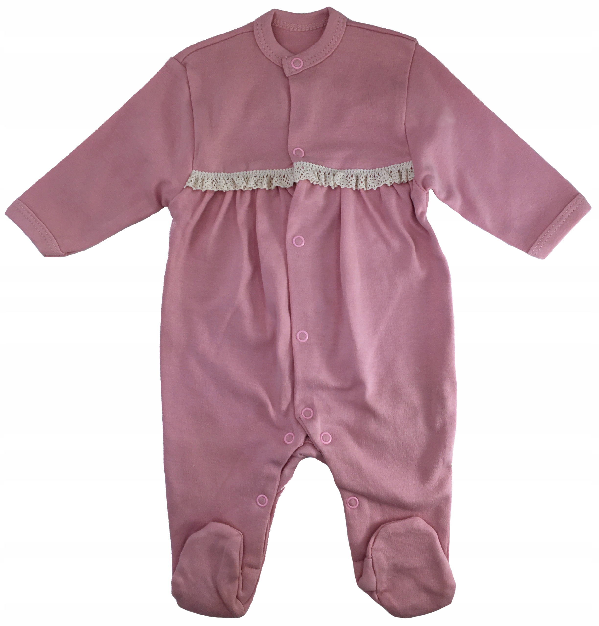 

Pajacyk różowy z beżową koronką 56 cm 0-2 m