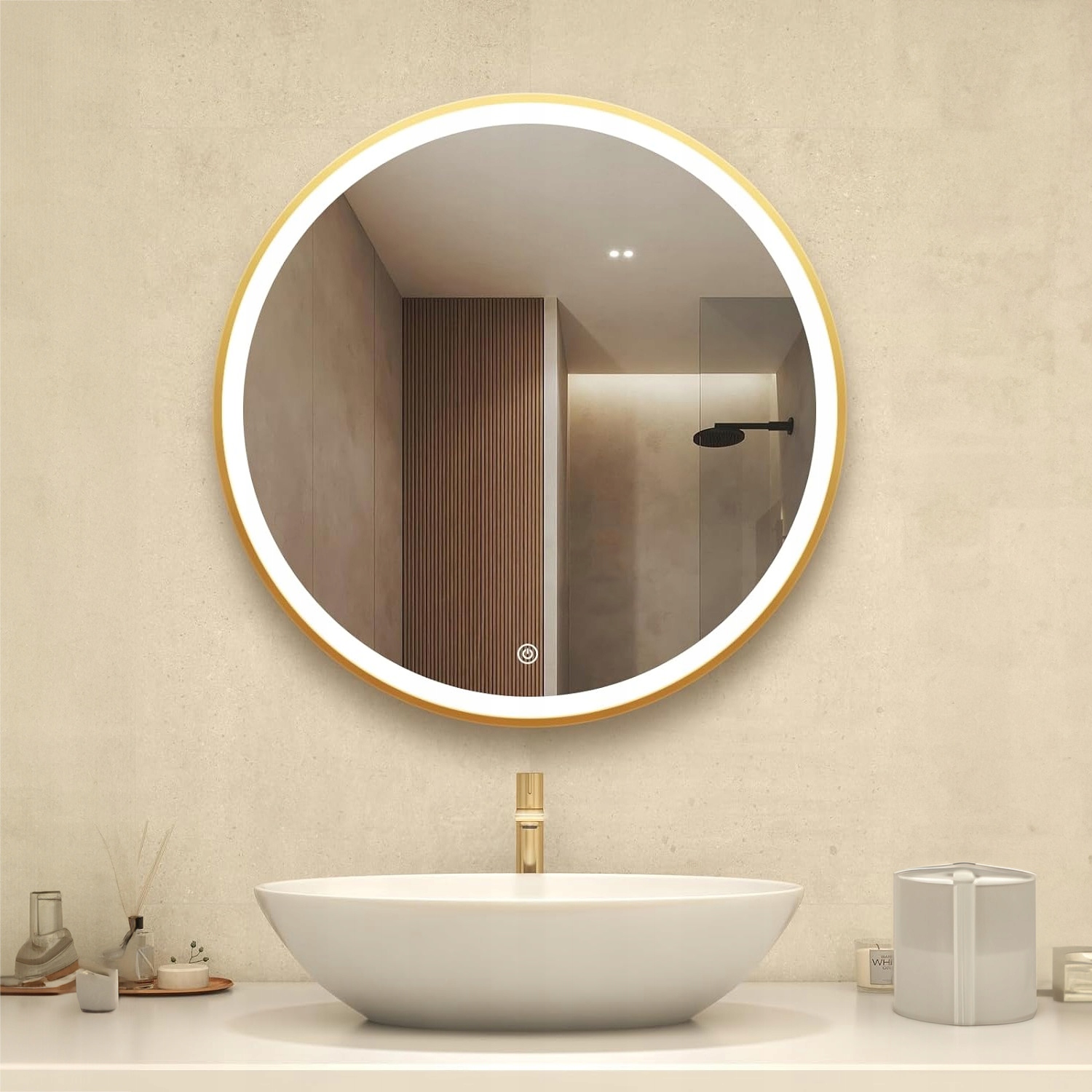 LUSTRO ŁAZIENKOWE ZŁOTA RAMA PODŚWIETLENIE LED OKRĄGŁE 70cm Rodzaj zwykłe