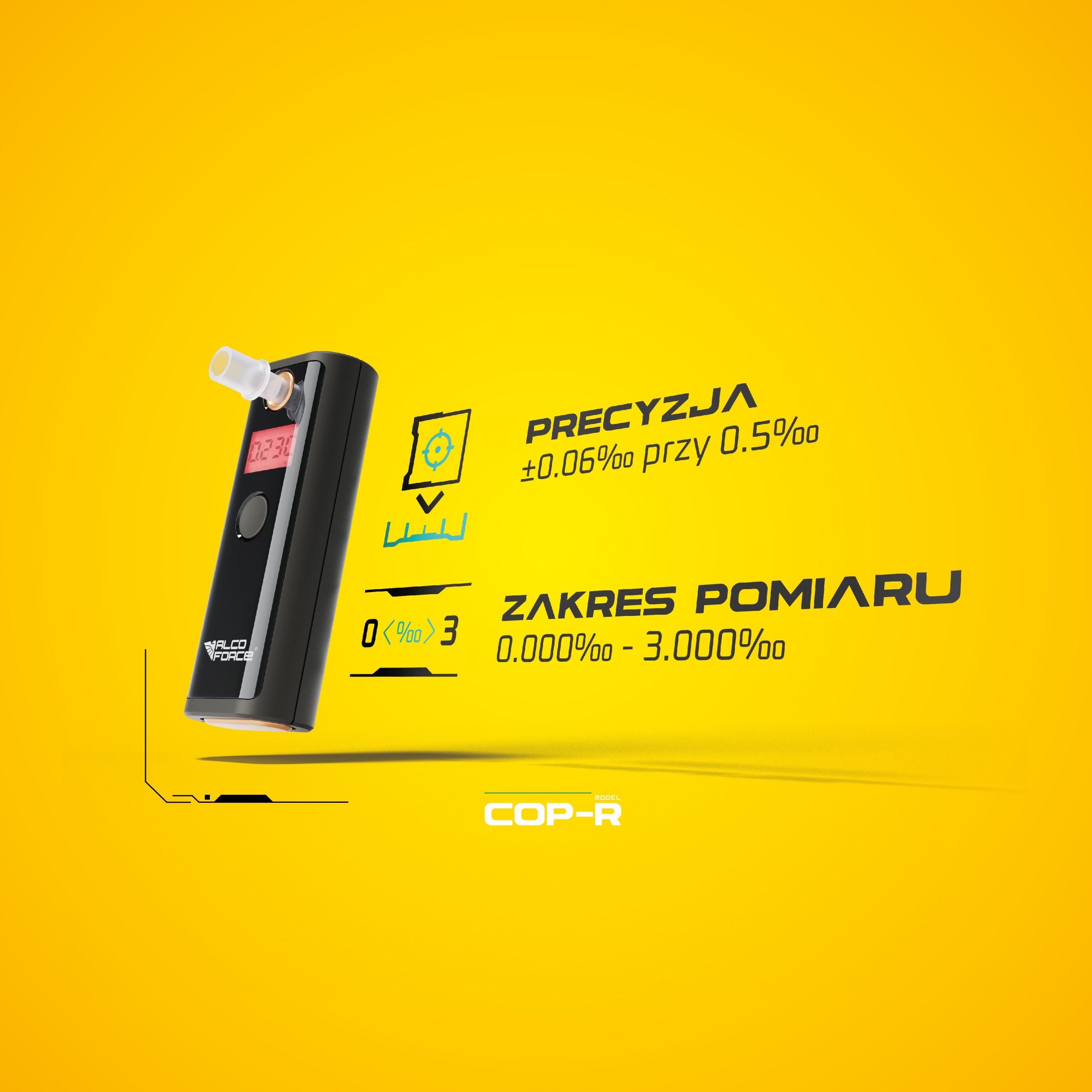 Alkomat elektrochemiczny AlcoForce COP-R + 24 miesiące DARMOWYCH KALIBRACJI Zasilanie baterie